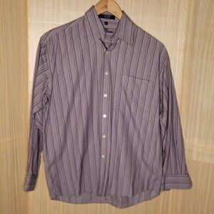 Alan Flusser Mens Grey Purple Striped Long Sleeve Button Down Shirt Medium